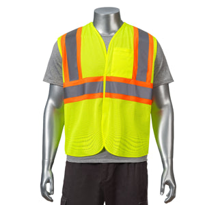 Class 2 Polyester Reflective Tape Safety Hook & Loop Vest With Pocket | Front side | Safety yellow